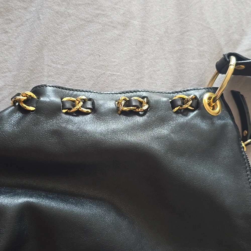 Roberta Gandolfi Italian Genuine Black Leather Hobo Shoulder Bag Made In Italty - Picture 5 of 9